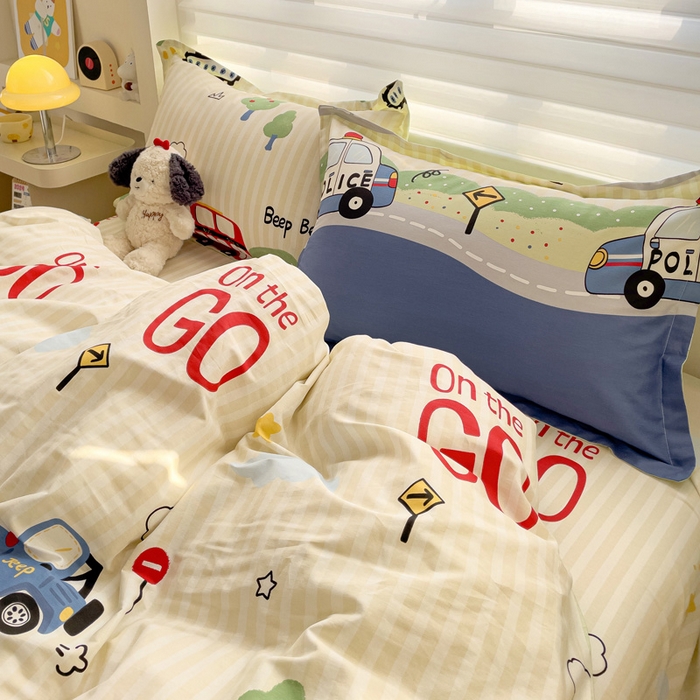 91家纺网 家纺一手货源 找家纺 春雨家居 2025新款春夏卡通印花全棉四件套 汽车世界