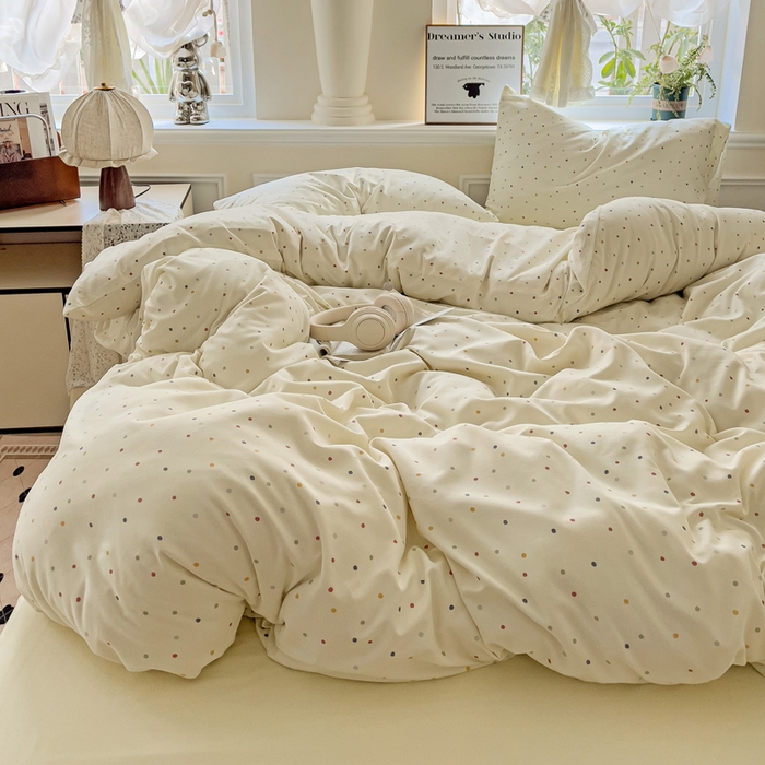 91家纺网 家纺一手货源 找家纺 逸尚阁 2025新款针织双层纱印花四件套（提供买家秀） 点点