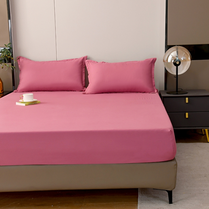 91家纺网 家纺一手货源 找家纺 梵巢2025新款水洗棉纯色单床笠 豆沙