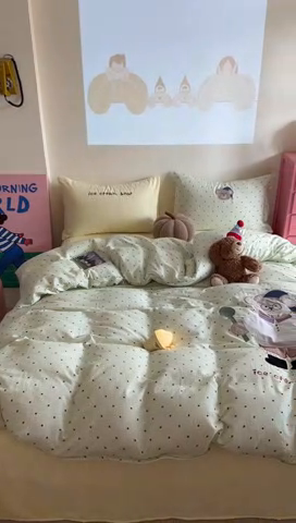 91家纺网 家纺一手货源 找家纺 柚子YOUTH 2025新款全棉双层纱贴布绣四件套 冰淇淋小熊