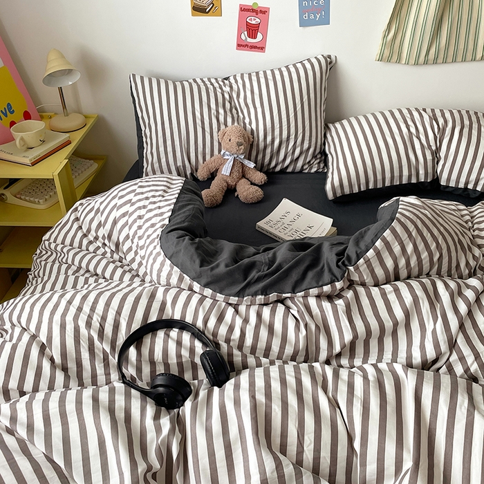 91家纺网 家纺一手货源 找家纺 卡斯诺家纺馆 2025新款水洗云朵棉四件套【下载文件夹包含买家秀】 甜辣风-深灰条