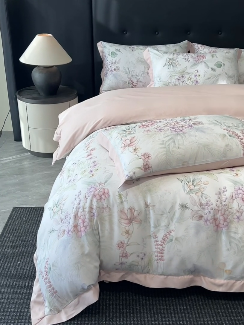 91家纺网 家纺一手货源 找家纺 迷尚家居 2025新款100%莱赛尔数码印花四件套 繁花之恋