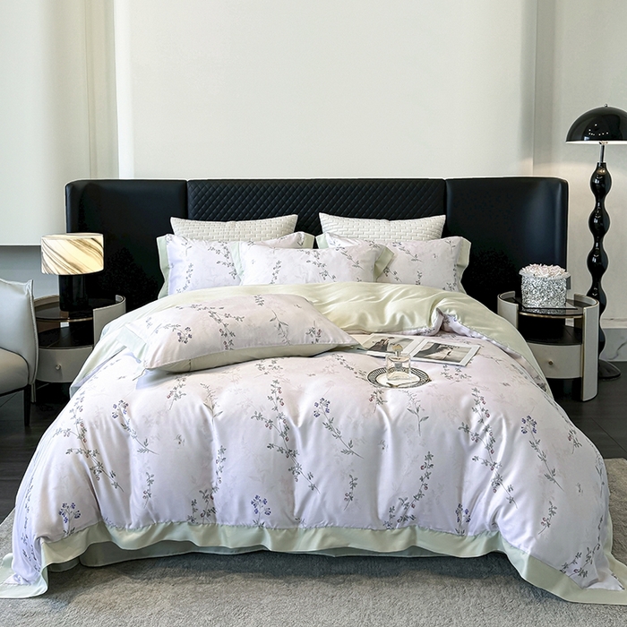 91家纺网 家纺一手货源 找家纺 迷尚家居 2025新款100%莱赛尔数码印花四件套 小禾眠诗