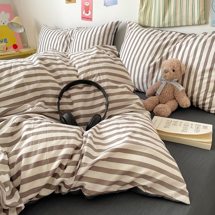 91家纺网 家纺一手货源 找家纺 卡斯诺家纺馆 2025新款水洗云朵棉四件套【下载文件夹包含买家秀】 甜辣风-深灰条