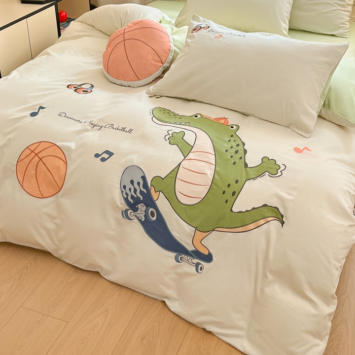 91家纺网 家纺一手货源 找家纺 博雅 2025新款全棉贴布绣卡通四件套 绣花款-鳄鱼运动