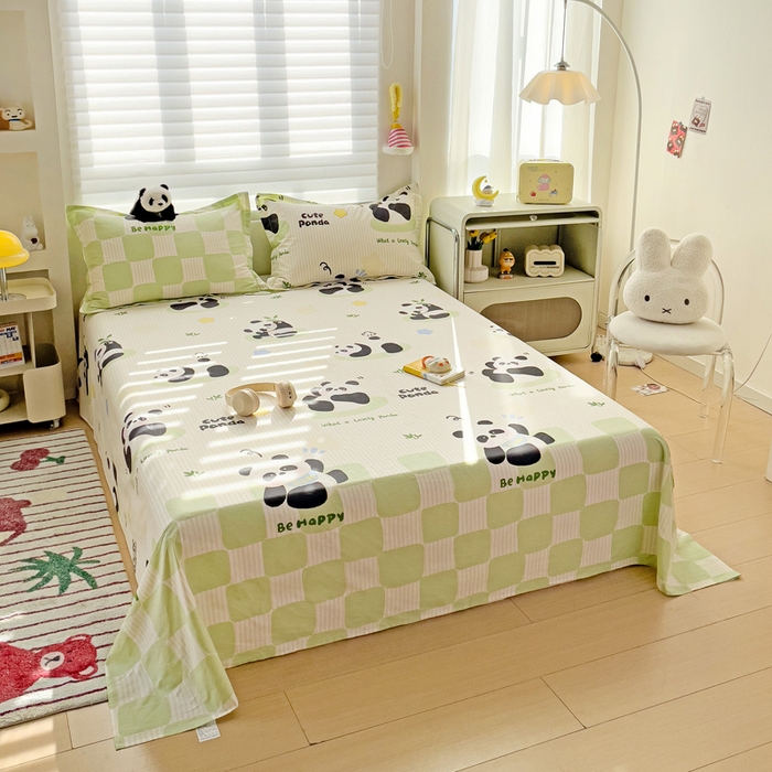 91家纺网 家纺一手货源 找家纺 春雨家居 2025新款春夏卡通印花全棉单床单 小熊猫