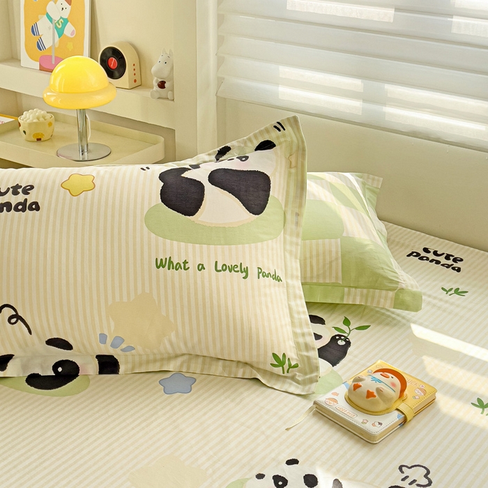 91家纺网 家纺一手货源 找家纺 春雨家居 2025新款春夏卡通印花全棉单枕套 1.小熊猫