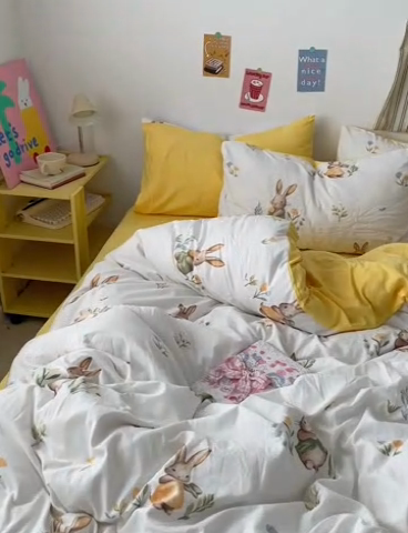 91家纺网 家纺一手货源 找家纺 卡斯诺家纺馆 2025新款水洗云朵棉四件套【下载文件夹包含买家秀】 田园小兔