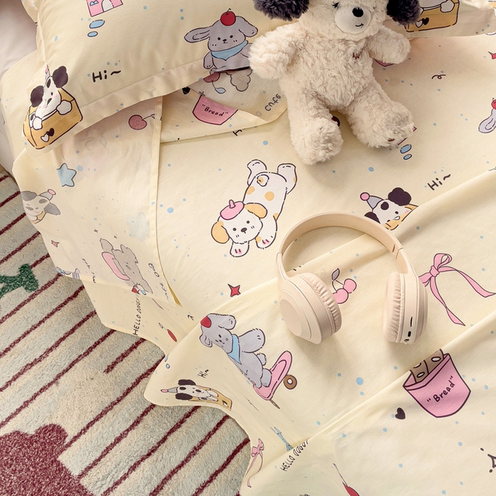 91家纺网 家纺一手货源 找家纺 春雨家居 2025新款春夏卡通印花全棉单床单 可爱颂