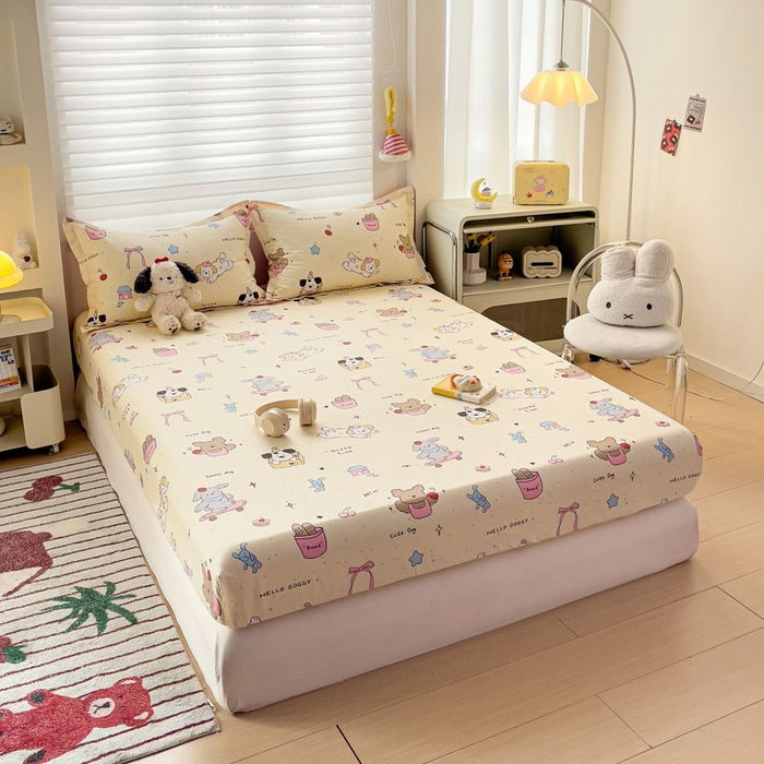 91家纺网 家纺一手货源 找家纺 春雨家居 2025新款春夏卡通印花全棉单床笠 可爱颂