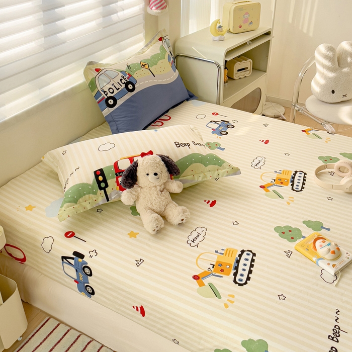 91家纺网 家纺一手货源 找家纺 春雨家居 2025新款春夏卡通印花全棉单床笠 汽车世界