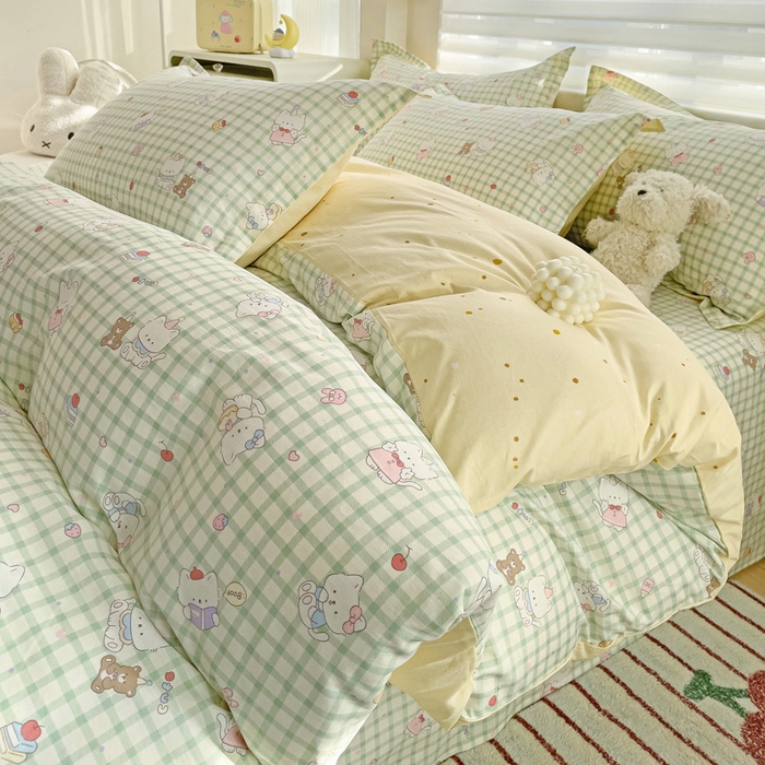 91家纺网 家纺一手货源 找家纺 春雨家居 2025新款春夏卡通印花全棉单被套 甜美梦境-绿