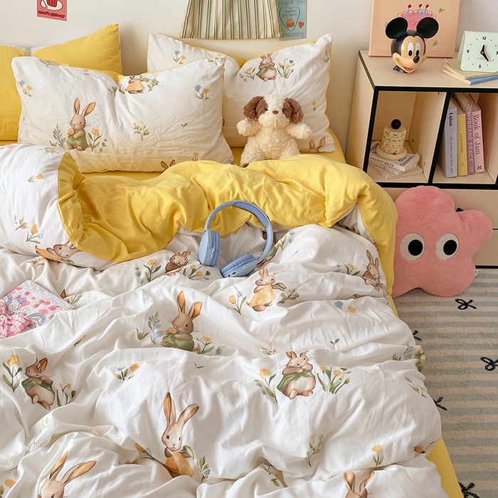 91家纺网 家纺一手货源 找家纺 卡斯诺家纺馆 2025新款水洗云朵棉四件套【下载文件夹包含买家秀】 田园小兔