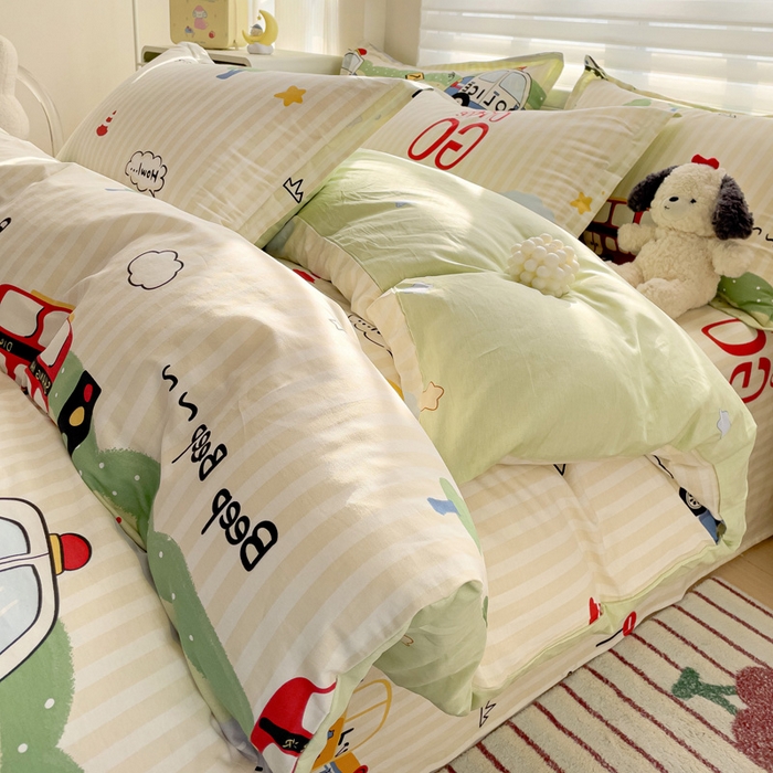 91家纺网 家纺一手货源 找家纺 春雨家居 2025新款春夏卡通印花全棉四件套 汽车世界