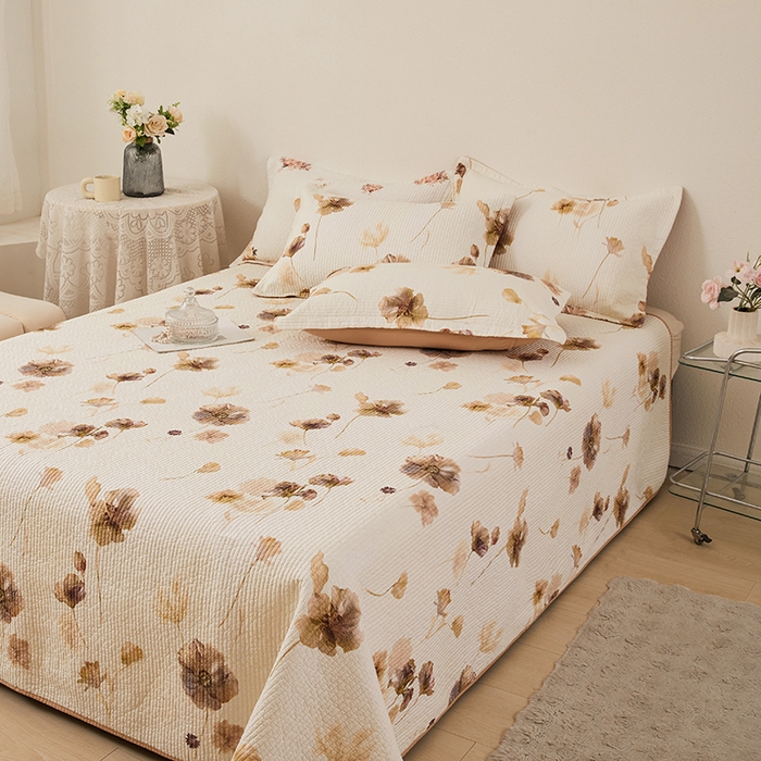 91家纺网 家纺一手货源 找家纺 莎果家纺 2025新款双面全棉数码印花大尺寸2.3*2.5米床盖三件套 水墨年华