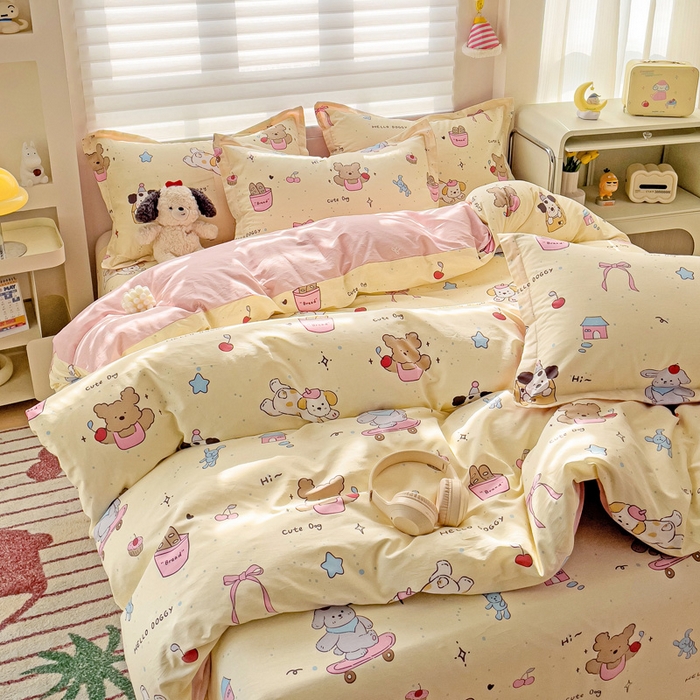 91家纺网 家纺一手货源 找家纺 春雨家居 2025新款春夏卡通印花全棉四件套 可爱颂