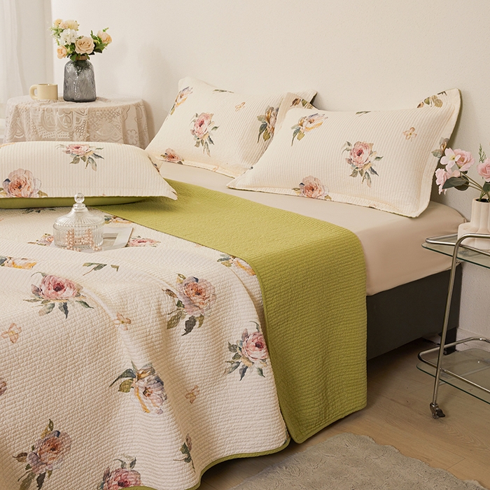 91家纺网 家纺一手货源 找家纺 莎果家纺 2025新款双面全棉数码印花大尺寸2.3*2.5米床盖三件套 东方诗意