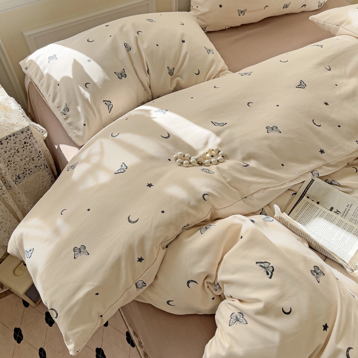 91家纺网 家纺一手货源 找家纺 逸尚阁 2025新款针织双层纱印花四件套（提供买家秀） 蝶舞