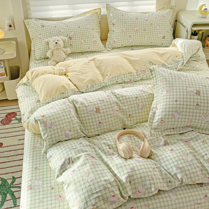 91家纺网 家纺一手货源 找家纺 春雨家居 2025新款春夏卡通印花全棉单被套 甜美梦境-绿