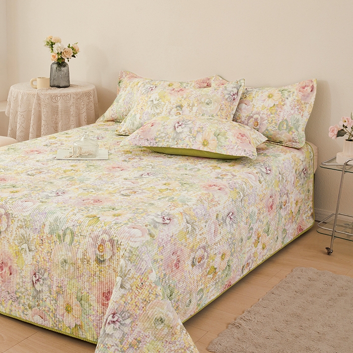 91家纺网 家纺一手货源 找家纺 莎果家纺 2025新款双面全棉数码印花大尺寸2.3*2.5米床盖三件套 春日幽香