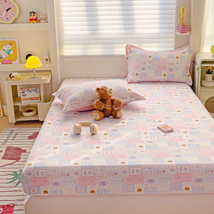 91家纺网 家纺一手货源 找家纺 春雨家居 2025新款春夏卡通印花全棉单床笠 甜心乐园