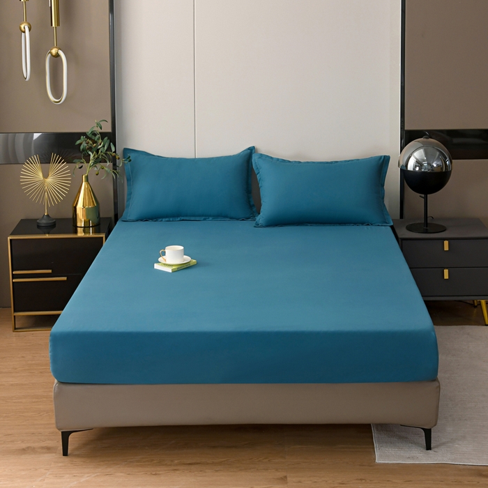 91家纺网 家纺一手货源 找家纺 梵巢2025新款水洗棉纯色单床笠 海青