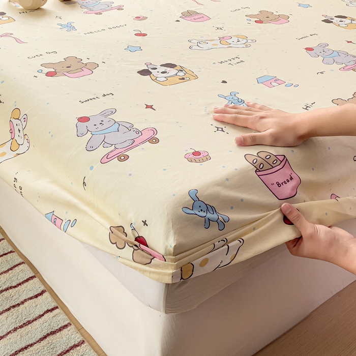 91家纺网 家纺一手货源 找家纺 春雨家居 2025新款春夏卡通印花全棉单床笠 可爱颂