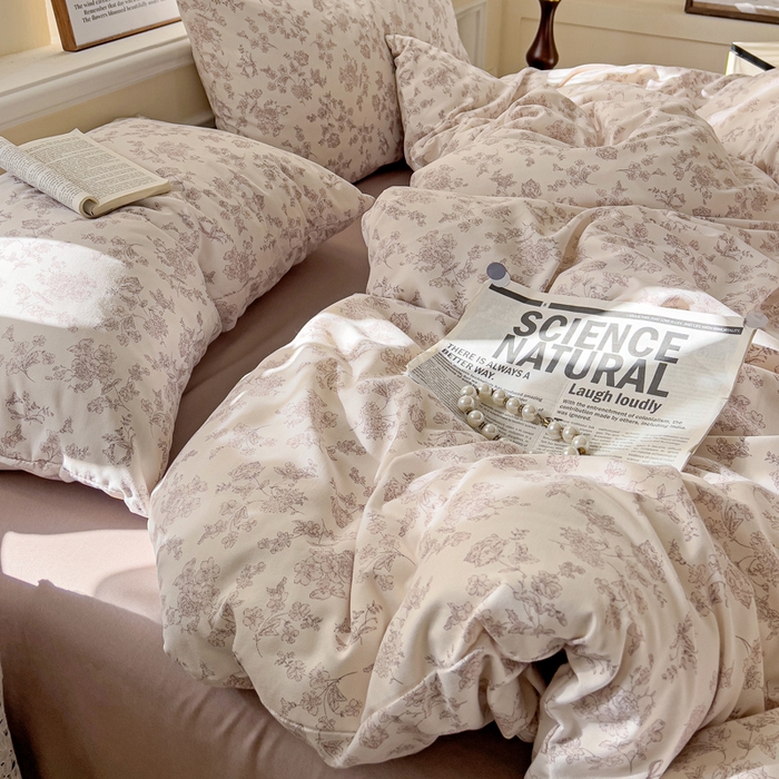 91家纺网 家纺一手货源 找家纺 逸尚阁 2025新款针织双层纱印花四件套（提供买家秀） 黛弦-杏