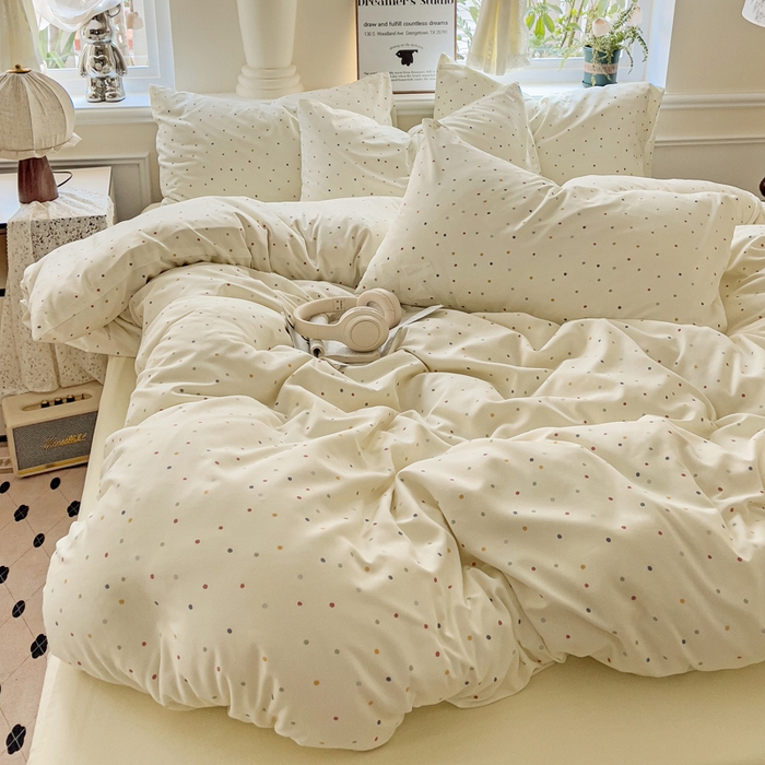 91家纺网 家纺一手货源 找家纺 逸尚阁 2025新款针织双层纱印花四件套（提供买家秀） 点点