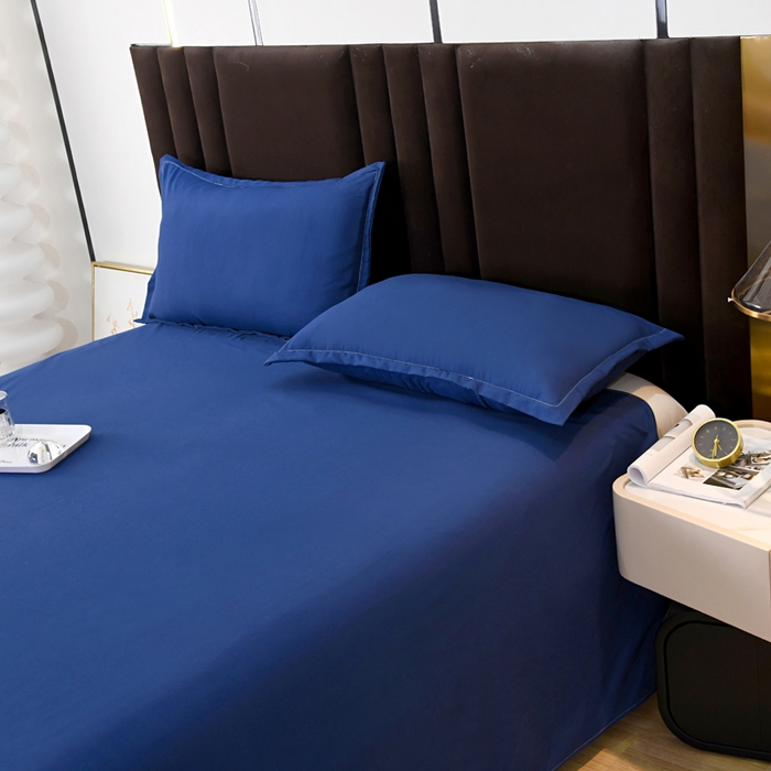 91家纺网 家纺一手货源 找家纺 梵巢2025新款水洗棉床单三件套 深蓝