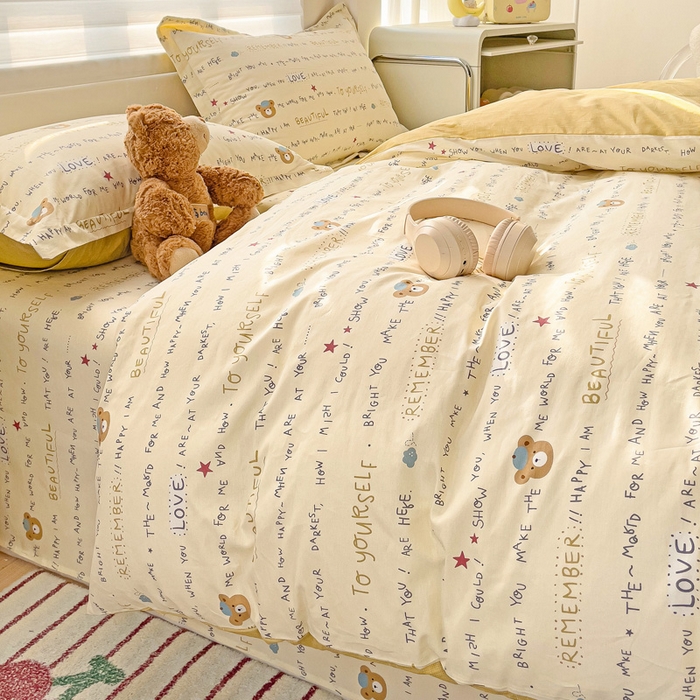 91家纺网 家纺一手货源 找家纺 春雨家居 2025新款春夏卡通印花全棉四件套 红星小熊