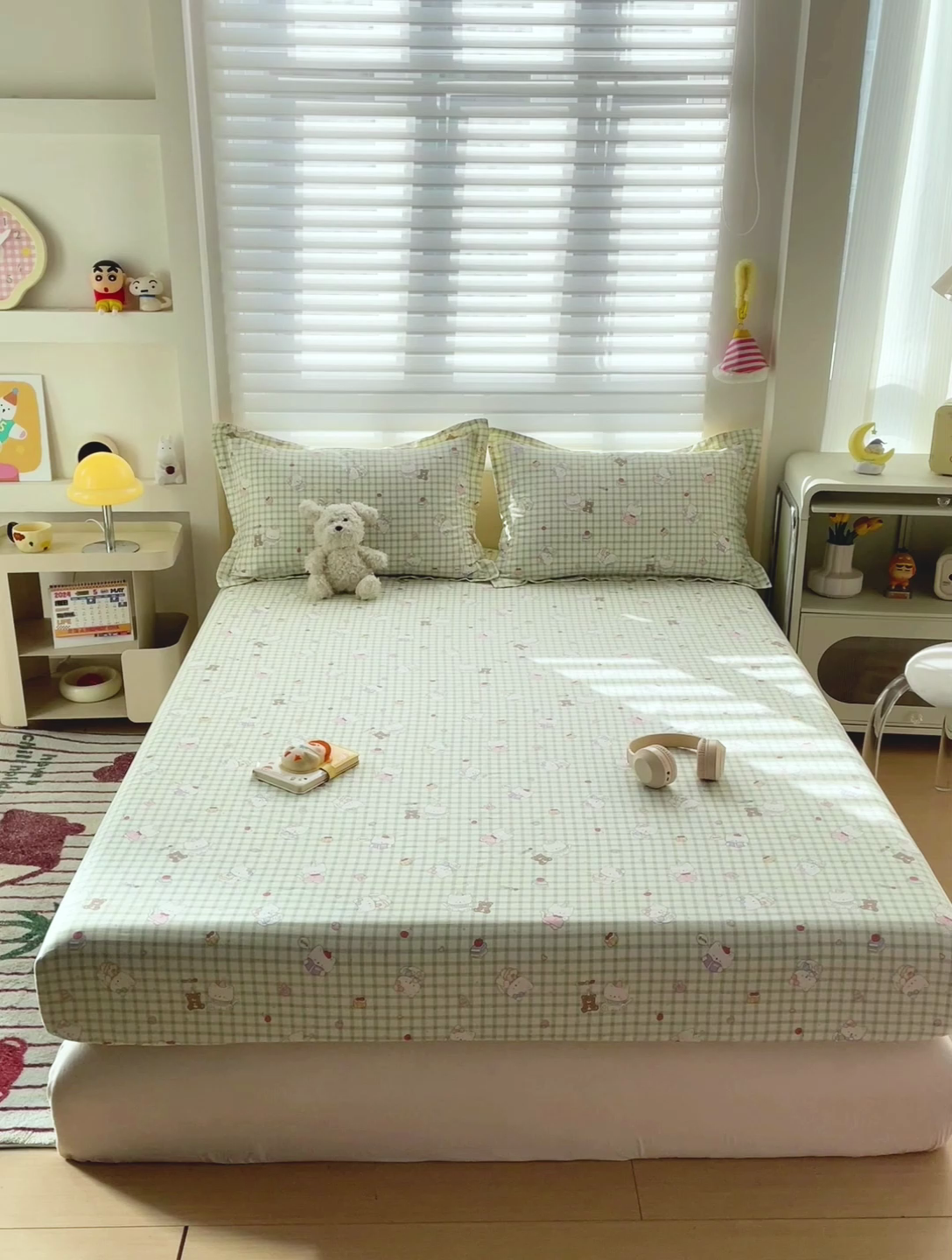 91家纺网 家纺一手货源 找家纺 春雨家居 2025新款春夏卡通印花全棉单床笠 甜美梦境-绿