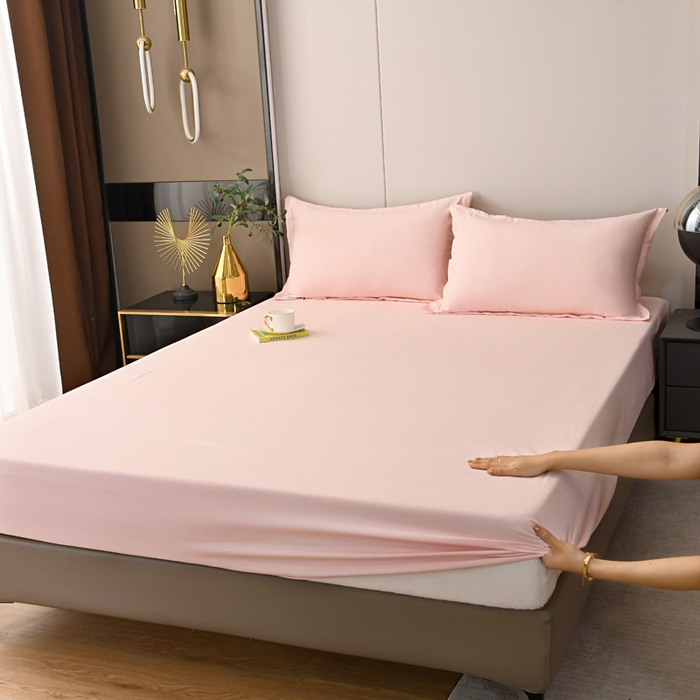 91家纺网 家纺一手货源 找家纺 梵巢2025新款水洗棉纯色单床笠 玉色