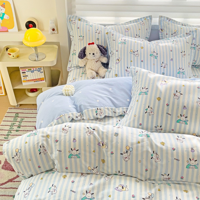 91家纺网 家纺一手货源 找家纺 春雨家居 2025新款春夏卡通印花全棉单被套 兔兔乐园