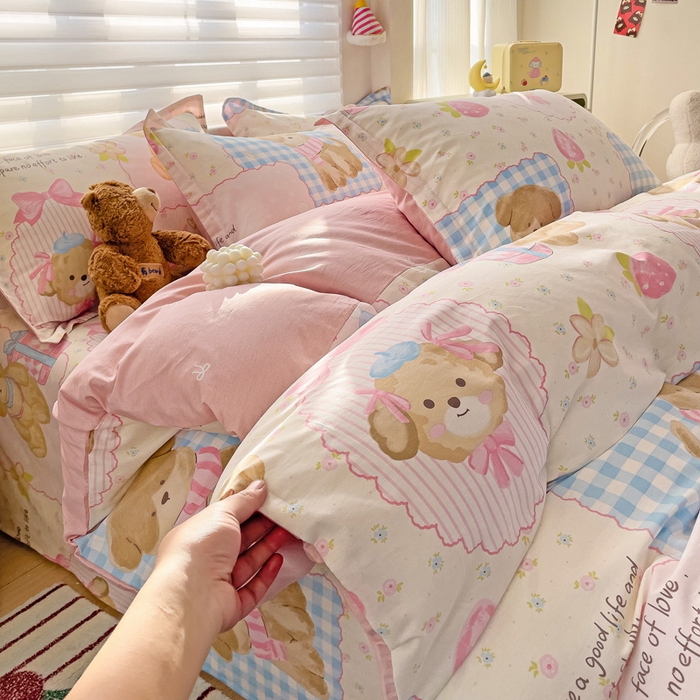 91家纺网 家纺一手货源 找家纺 春雨家居 2025新款春夏卡通印花全棉四件套 甜甜心事