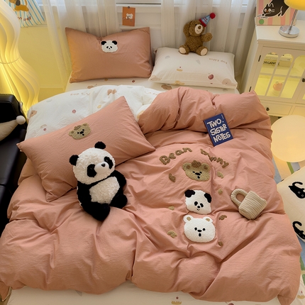 颜选 2025新款水洗棉毛巾绣四件套 樱桃·小熊