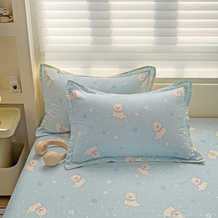 91家纺网 家纺一手货源 找家纺 春雨家居 2025新款春夏卡通印花全棉单枕套 9.蓝色泡芙狗
