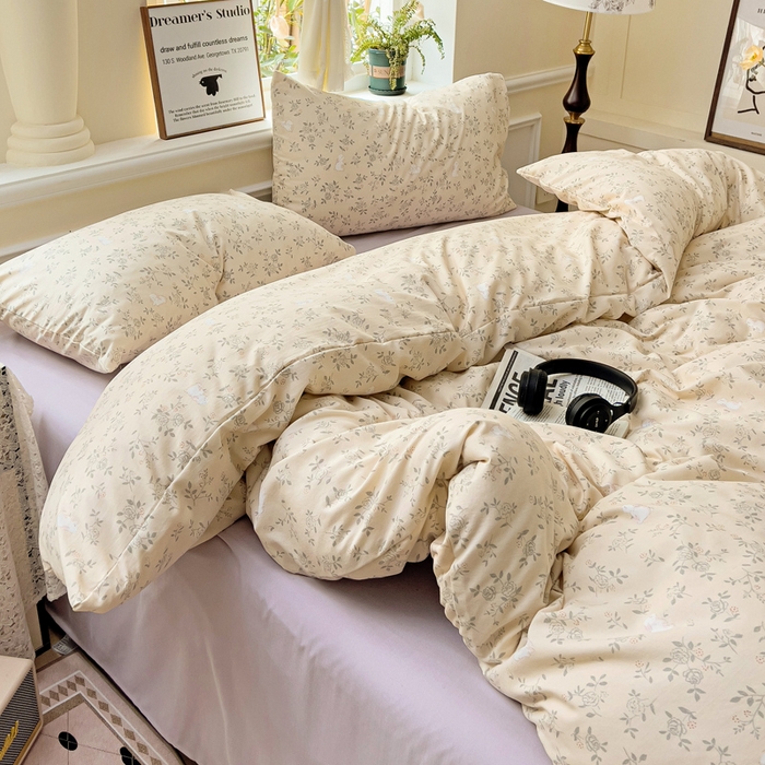 91家纺网 家纺一手货源 找家纺 逸尚阁 2025新款针织双层纱印花四件套（提供买家秀） 安琪拉