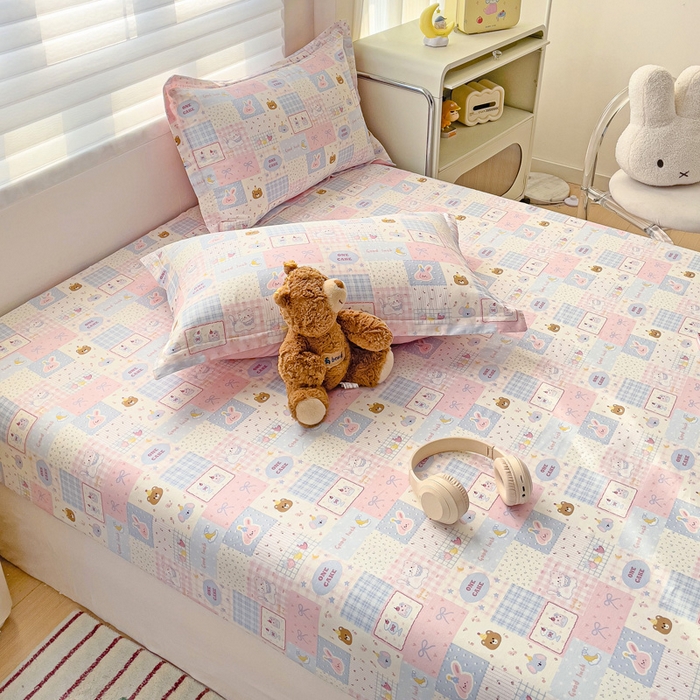 91家纺网 家纺一手货源 找家纺 春雨家居 2025新款春夏卡通印花全棉单床笠 甜心乐园