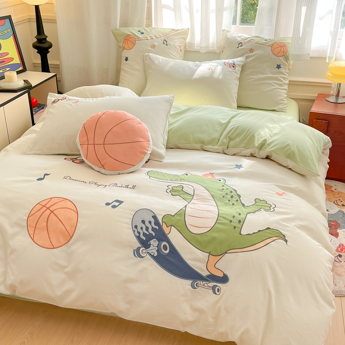 91家纺网 家纺一手货源 找家纺 博雅 2025新款全棉贴布绣卡通四件套 绣花款-鳄鱼运动