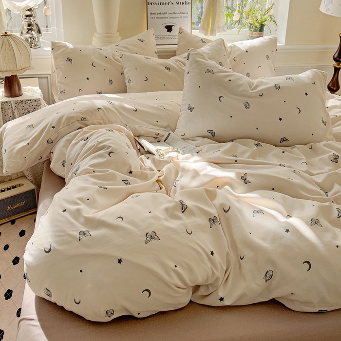 91家纺网 家纺一手货源 找家纺 逸尚阁 2025新款针织双层纱印花四件套（提供买家秀） 蝶舞