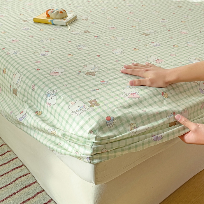 91家纺网 家纺一手货源 找家纺 春雨家居 2025新款春夏卡通印花全棉单床笠 甜美梦境-绿