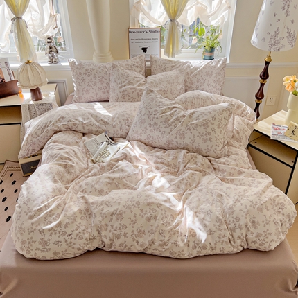 逸尚阁 2025新款针织双层纱印花四件套（提供买家秀） 黛弦-杏