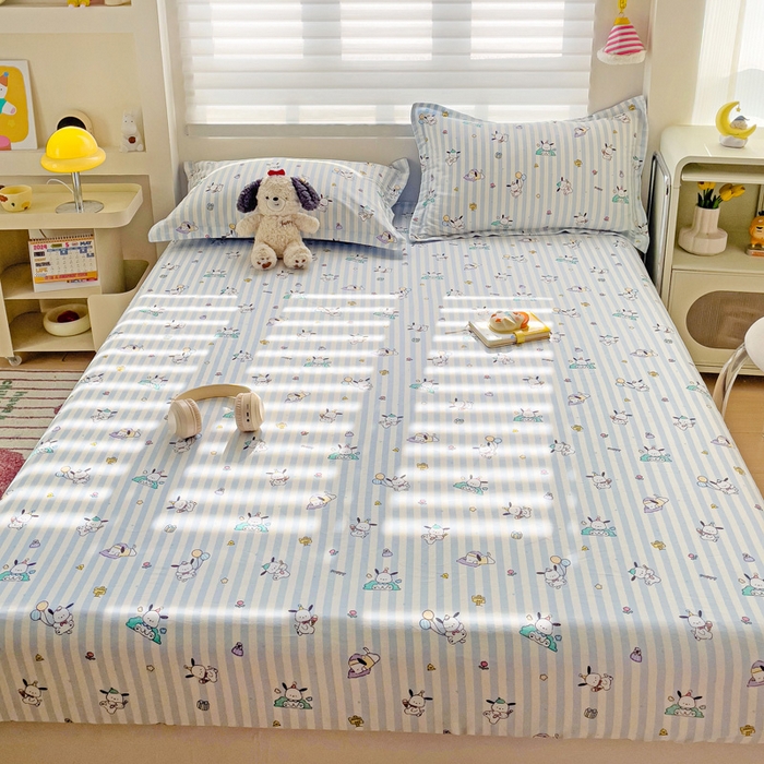 91家纺网 家纺一手货源 找家纺 春雨家居 2025新款春夏卡通印花全棉单床笠 兔兔乐园