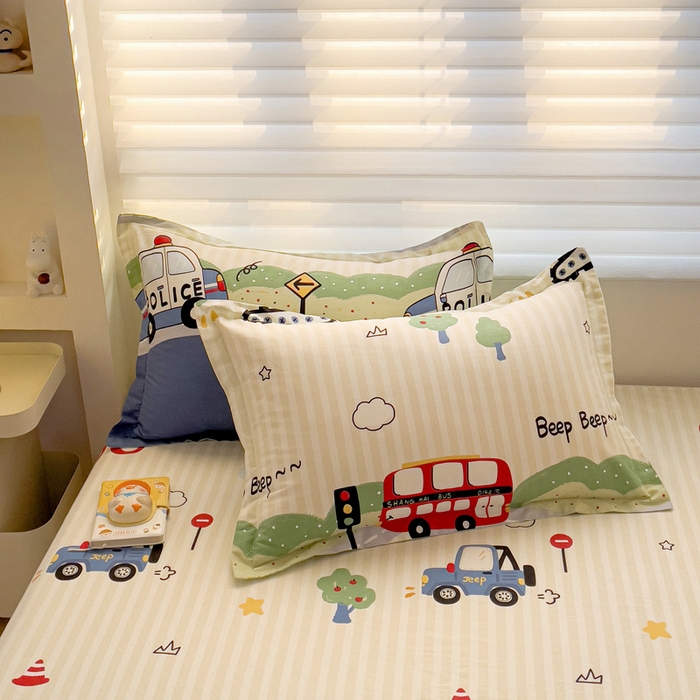 91家纺网 家纺一手货源 找家纺 春雨家居 2025新款春夏卡通印花全棉单枕套 2.汽车世界