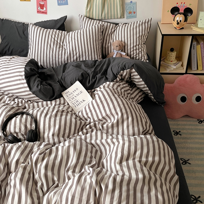 91家纺网 家纺一手货源 找家纺 卡斯诺家纺馆 2025新款水洗云朵棉四件套【下载文件夹包含买家秀】 甜辣风-深灰条