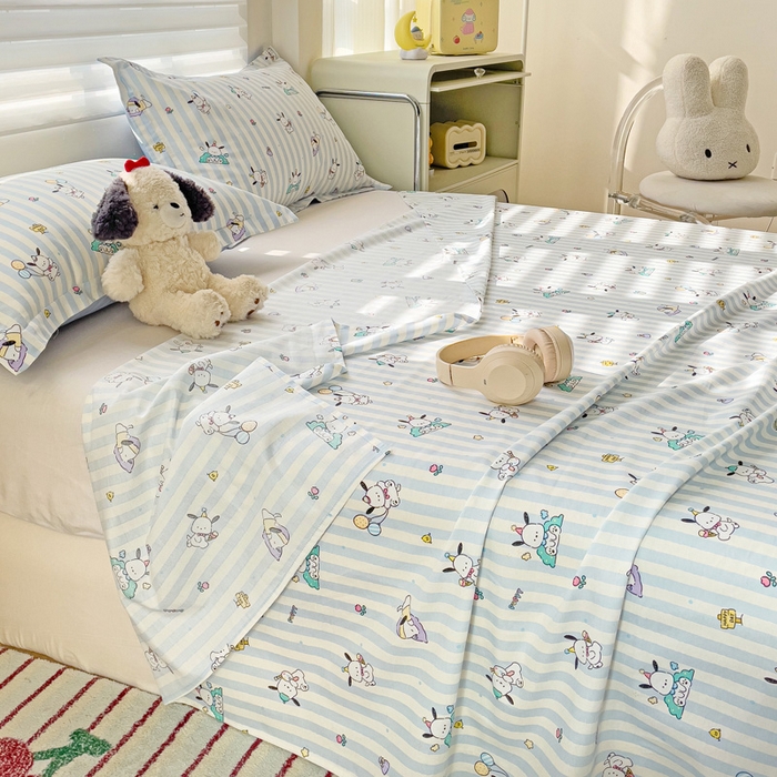 91家纺网 家纺一手货源 找家纺 春雨家居 2025新款春夏卡通印花全棉单床单 兔兔乐园