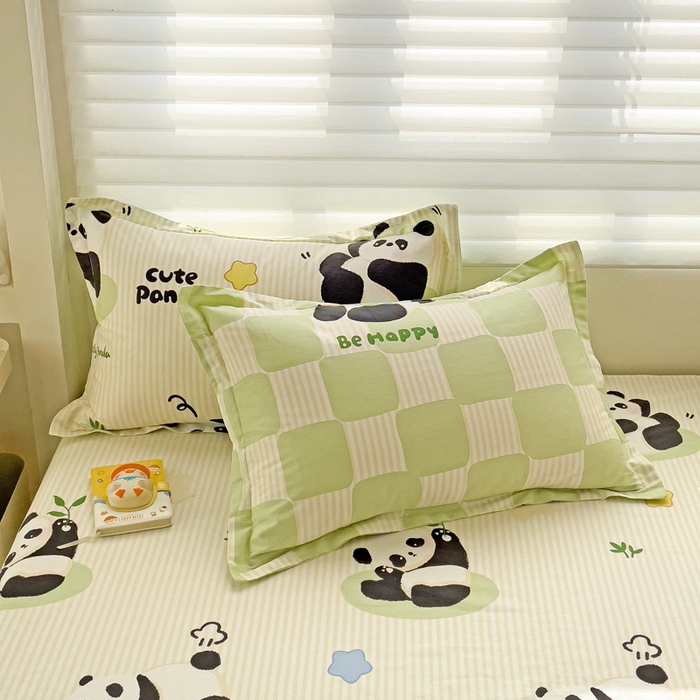 91家纺网 家纺一手货源 找家纺 春雨家居 2025新款春夏卡通印花全棉单枕套 1.小熊猫