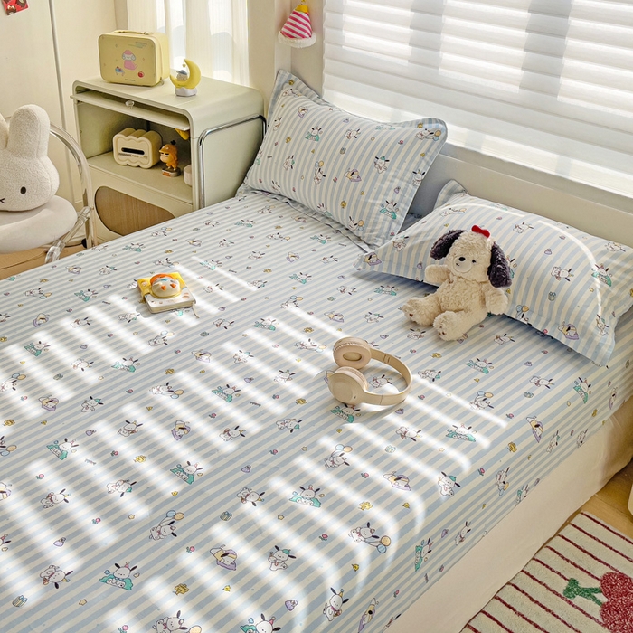 91家纺网 家纺一手货源 找家纺 春雨家居 2025新款春夏卡通印花全棉单床笠 兔兔乐园