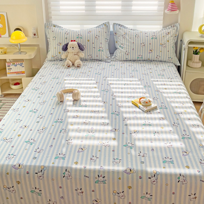 91家纺网 家纺一手货源 找家纺 春雨家居 2025新款春夏卡通印花全棉单床单 兔兔乐园